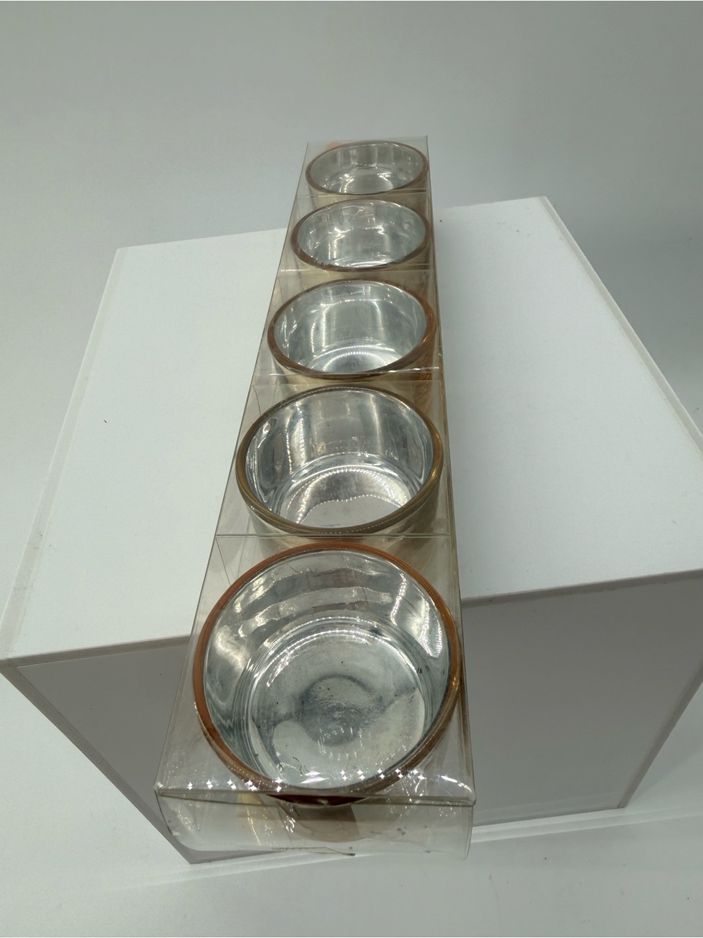 Sur La Table Silver Glass Tealight Holders with Gold Rim - Set of 5